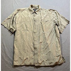 Volare Button Up Shirt Adult Large Beige Short Sleeve‎ Casual Camp Mens.